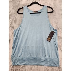 NEW STUDIO Energy Zone Top Women 1X Blue Twist Racerback Layered Tank Banded Hem
